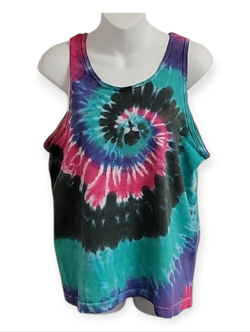Fruit of the Loom Spiral Tie-Dye Tank Top Teal Pink Purple
